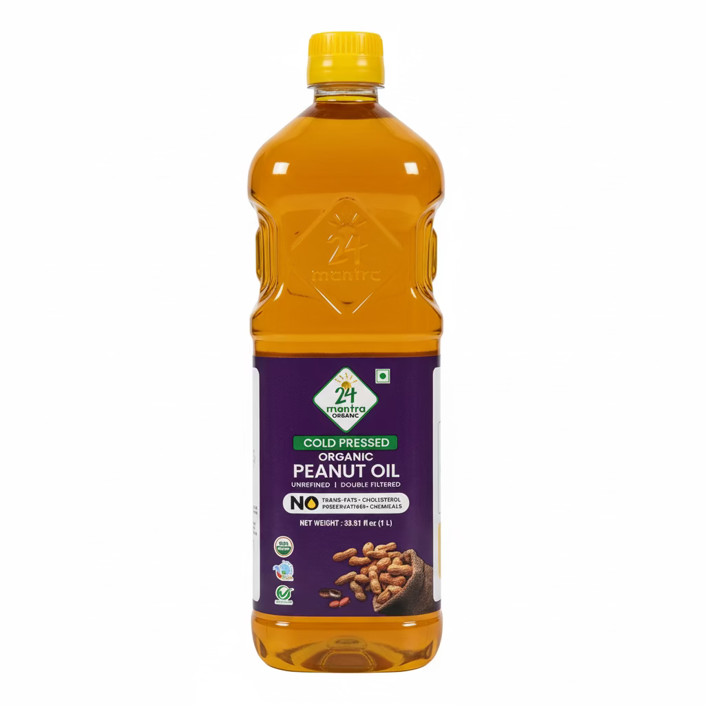 24 MANTRA ORGANIC COLD PRESSED PEANUT OIL (UNREFINED & DOUBLE FILTERED) 1L