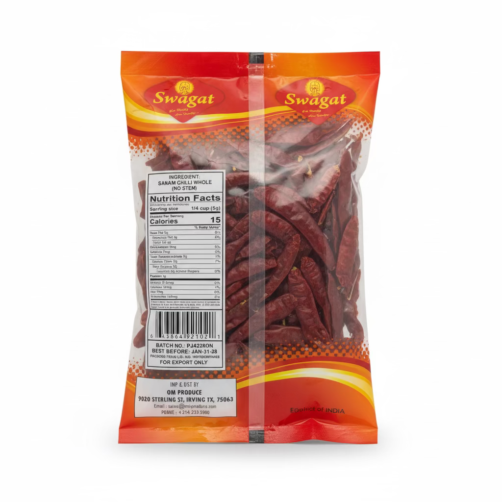 SWAGAT CHILI WHOLE NO STEM - SANAM 200G